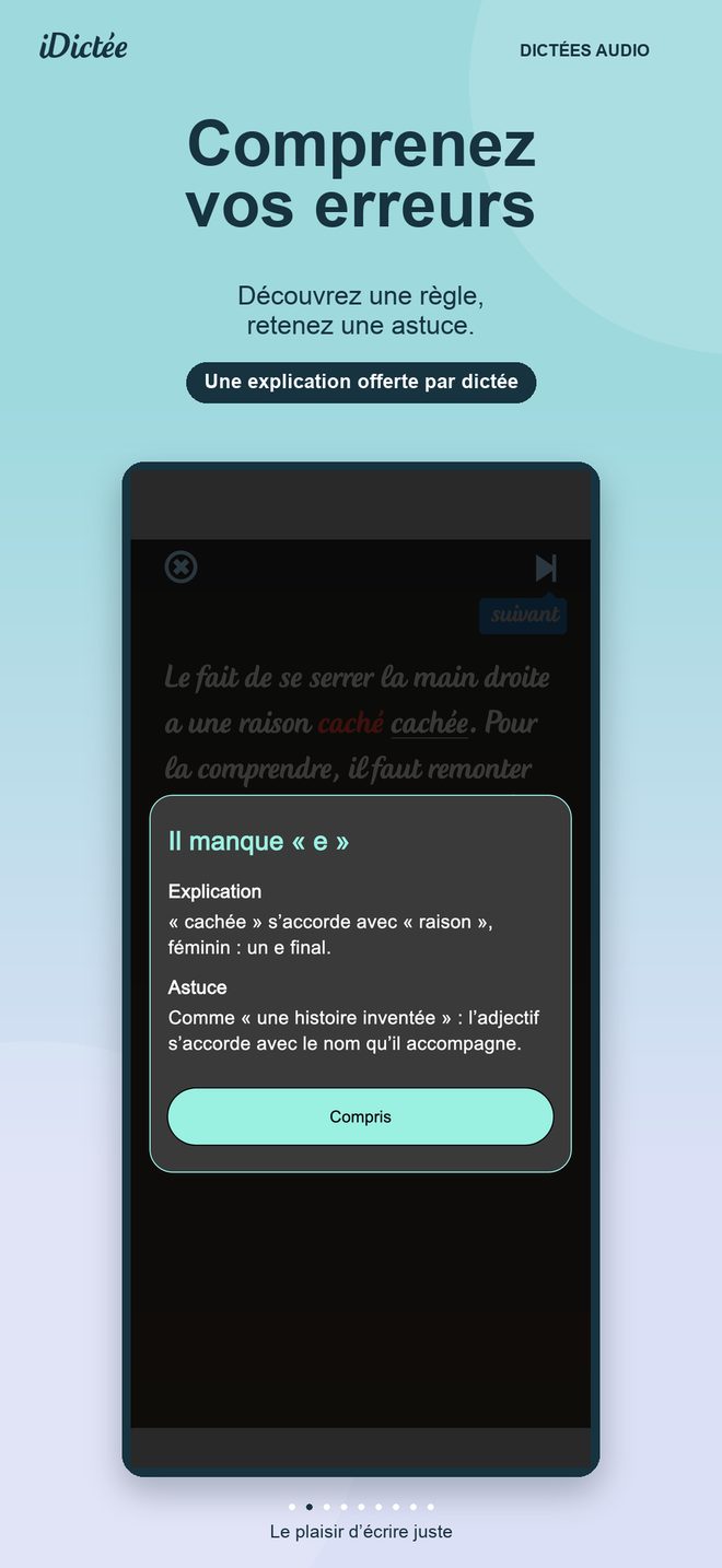 L'explication d'une faute dans iDictée