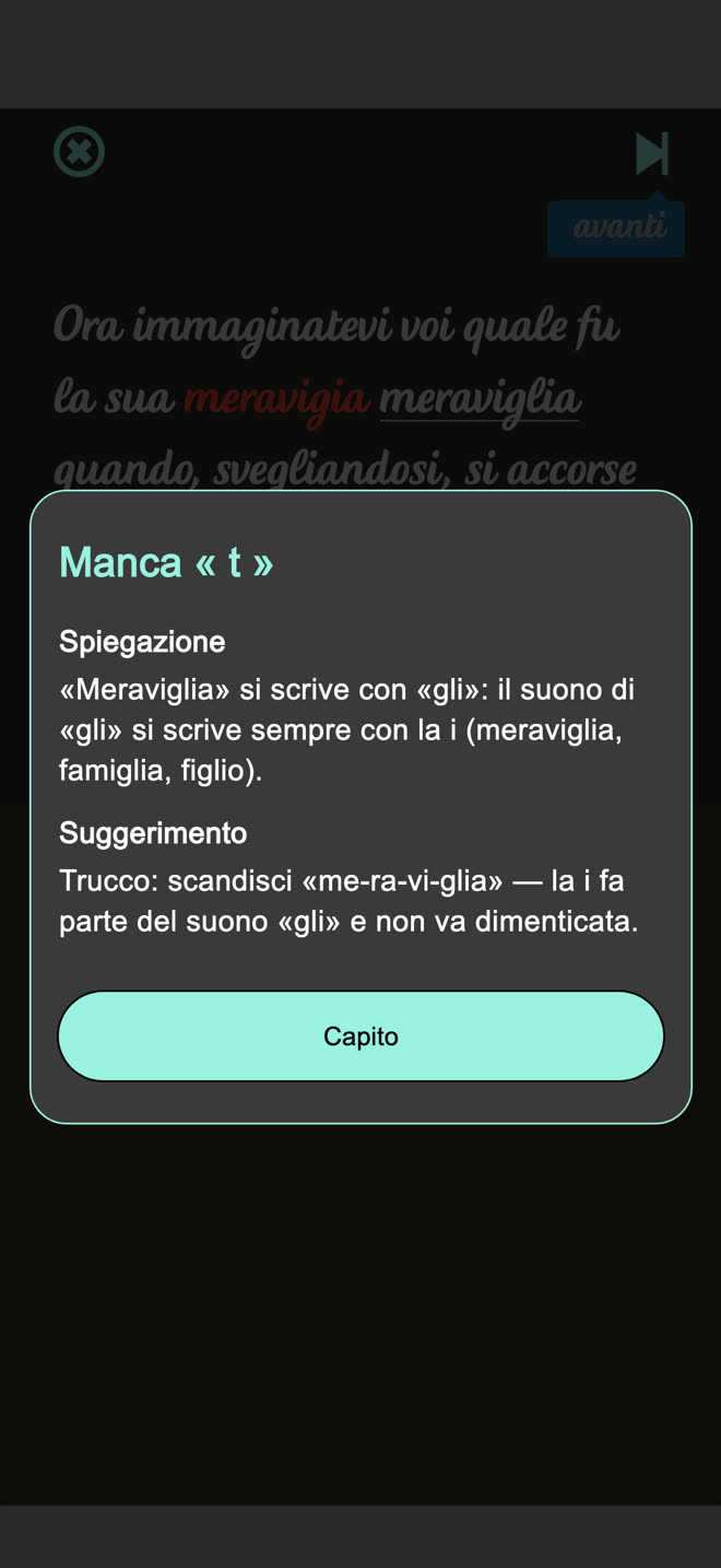 La spiegazione di un errore in iDettato
