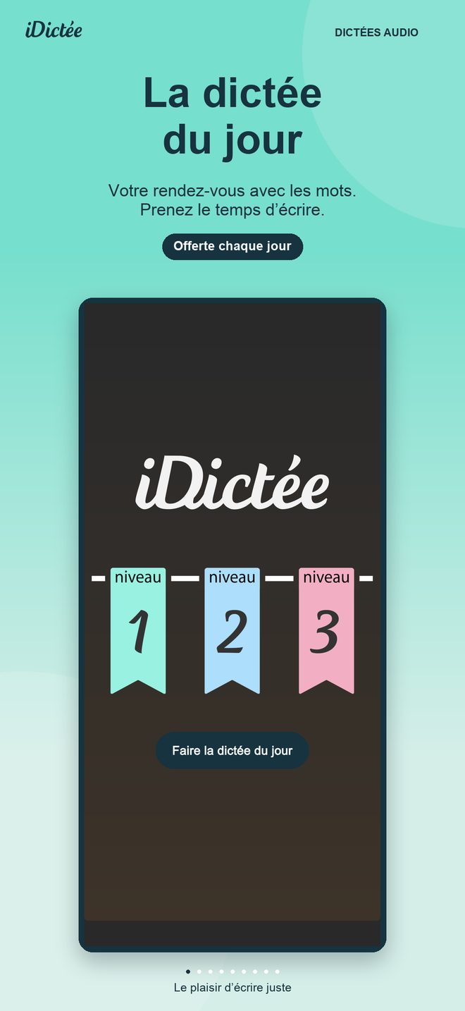 iDictée — l'écran de la dictée du jour