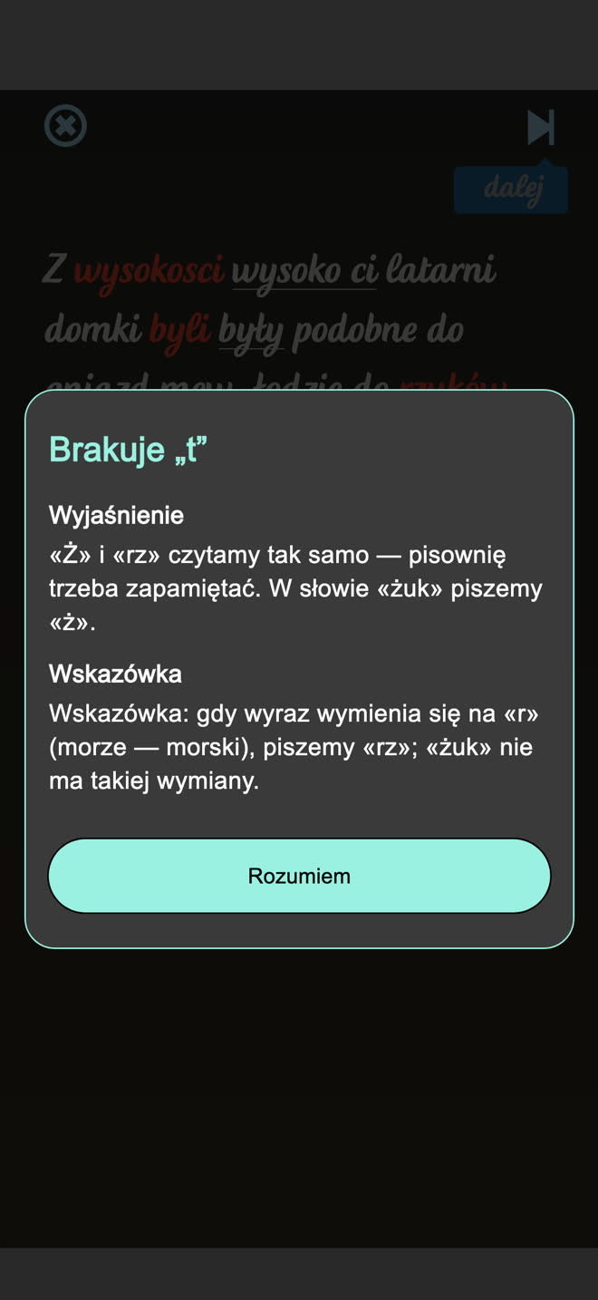 Wyjaśnienie błędu w iDyktando