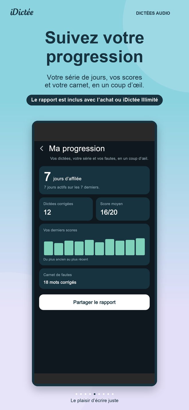 Le suivi de progression dans iDictée